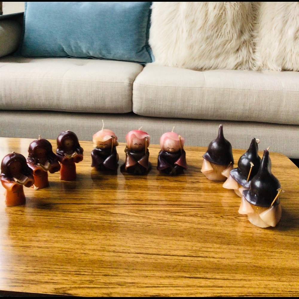 Medieval monks figures candles